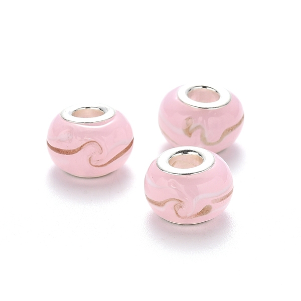 

PandaHall Handmade Lampwork European Beads, Large Hole Rondelle Beads, with Glitter Powder and Platinum Tone Brass Double Cores, Goldenrod..., Gold