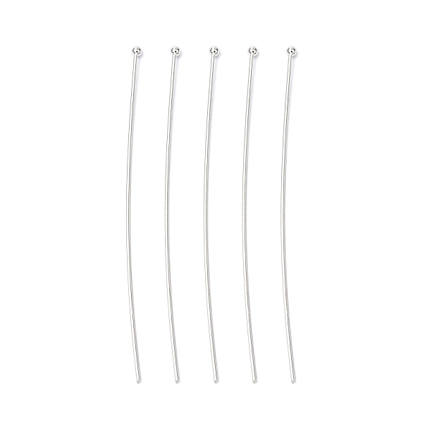 

PandaHall Brass Ball Head Pins, Silver Color Plated, Size: about 0.7mm thick(21 Gauge), 60mm long, Head: 1.8mm Brass