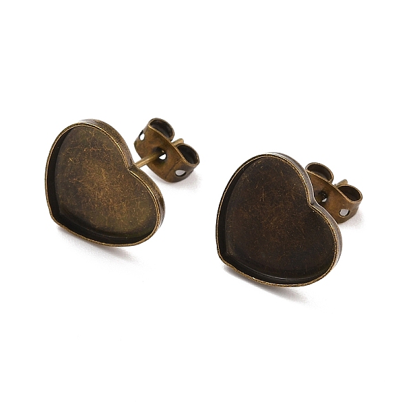 

PandaHall Brass Stud Earring Findings, with Flat Round Cabochon Settings and Ear Nuts/Earring Backs, Heart, Antique Bronze, Tray: 12x12mm...