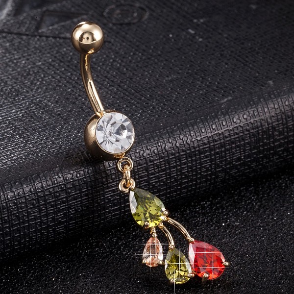 

PandaHall Piercing Jewelry, Brass Cubic Zirconia Navel Ring, Belly Rings, with Surgical Stainless Steel Bar, Cadmium Free & Lead Free, Real...
