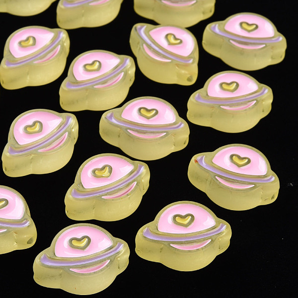 

PandaHall Transparent Acrylic Beads, with Enamel, Frosted, Planet, Yellow, 19x26x9mm, Hole: 3mm Acrylic Planet Yellow