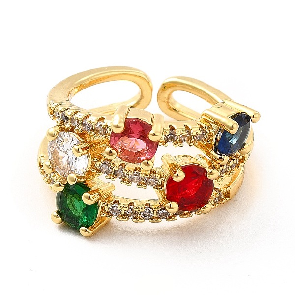 Colorful Glass Open Cuff Ring With Cubic Zirconia