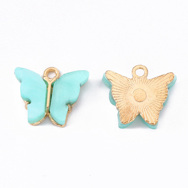 

PandaHall Alloy Enamel Pendants, Butterfly, Light Gold, Cyan, 14x16.5x3mm, Hole: 1.6mm Alloy+Enamel Butterfly Cyan