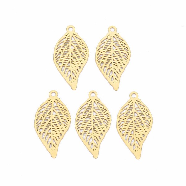 

PandaHall Rack Plating 201 Stainless Steel Filigree Pendants, Etched Metal Embellishments, Nickel Free, Leaf, Real 18K Gold Plated...