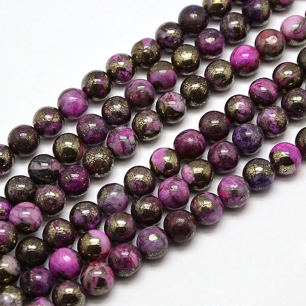 

PandaHall Electroplate Gemstone Natural Pyrite Round Beads Strands, Dyed, Deep Pink, 8mm, Hole: 1mm, about 50pcs/strand, 15.74 inch Pyrite...