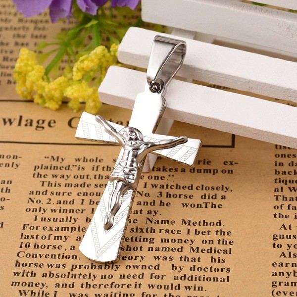 

PandaHall 304 Stainless Steel Crucifix Cross Pendants, with 201 Stainless Steel Snap on Bails, For Easter, Stainless Steel Color...