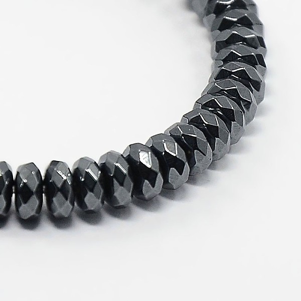 

PandaHall Non-magnetic Synthetic Hematite Beads Strands, Faceted Rondelle, Black, 6x3mm, Hole: 1mm, about 126pcs/strand, 15.5 inch...