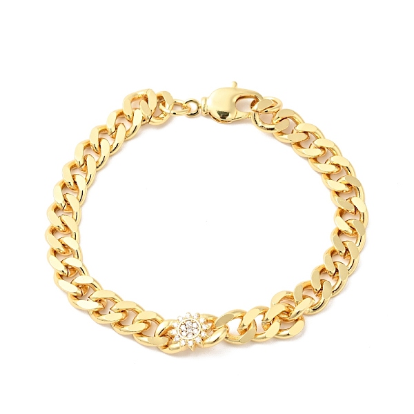 

PandaHall Clear Cubic Zirconia Sunflower Link Bracelet with Curb Chains, Brass Jewelry for Women, Cadmium Free & Nickel Free & Lead Free...