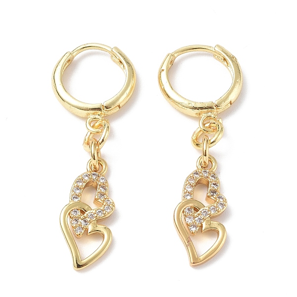 

PandaHall Clear Cubic Zirconia Double Heart Dangle Hoop Earrings, Rack Plating Brass Jewelry for Valentine's Day, Golden, 36mm, Pin: 0.9mm...