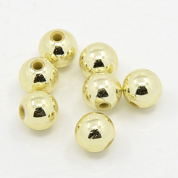 

PandaHall Plating Plastic Acrylic Round Beads, Light Golden Plated, 6mm, Hole: 1mm, about 4500pcs/pound Acrylic Round