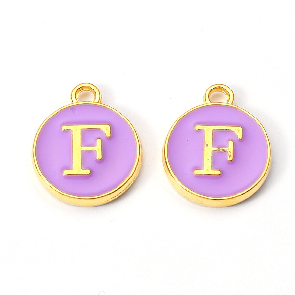 

PandaHall Golden Plated Alloy Enamel Charms, Enamelled Sequins, Flat Round with Letter, Medium Purple, Letter.F, 14x12x2mm, Hole: 1.5mm...