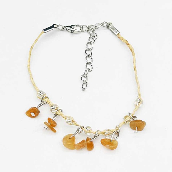 

PandaHall Boho Multicolor Beads Gravel Woven Anklets, Natural Orange Calcite Anklets Calcite