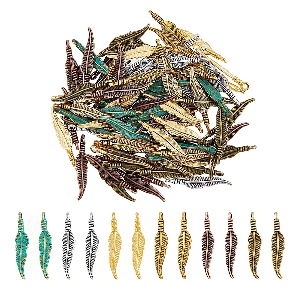 

PandaHall DICOSMETIC 144Pcs 6 Colors Antique Feather Charms Tibetan Alloy Long Feather Charm Pendant Jewelry Findings Dangle Leaf Charms for...