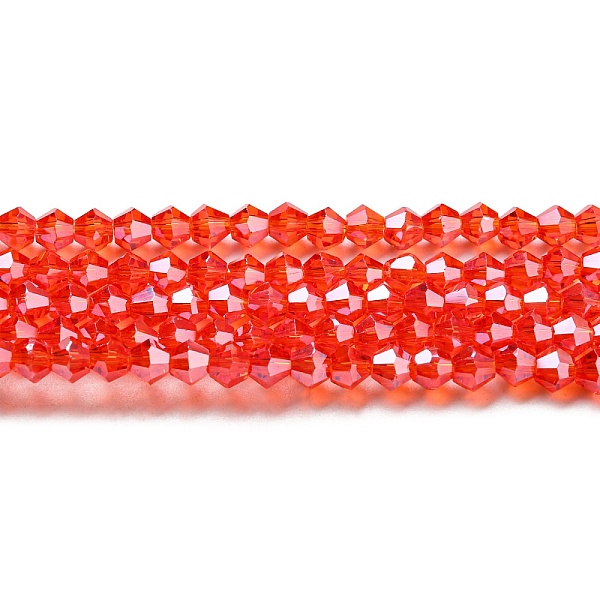 

PandaHall Transparent Electroplate Glass Beads Strands, Pearl Luster Plated, Faceted, Bicone, Red, 3x2.5mm, Hole: 0.7mm, about...