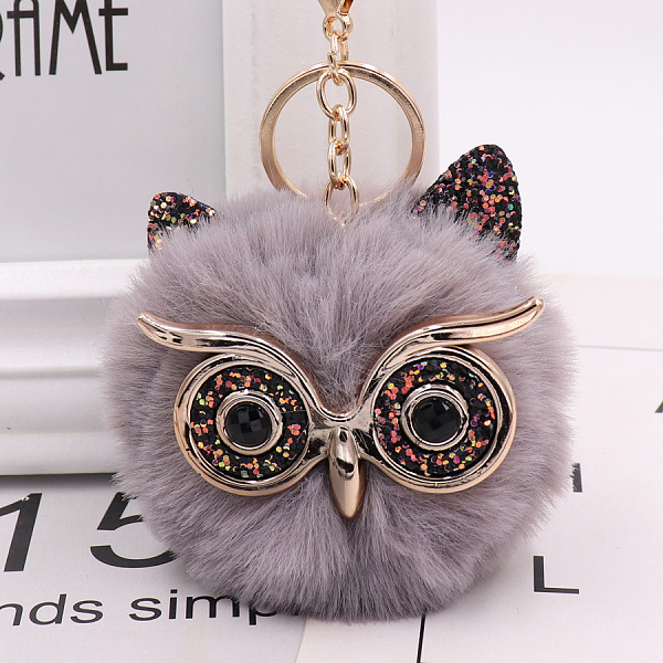 

PandaHall Pom Pom Ball Keychain, with KC Gold Tone Plated Alloy Lobster Claw Clasps, Iron Key Ring and Chain, Owl, Light Grey, 12cm Alloy...