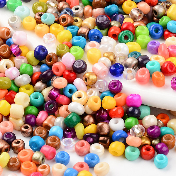 

PandaHall 6/0 Glass Seed Beads, Mixed Style, Round Hole, Round, Mixed Color, 6/0, 3.5~5x3~5mm, Hole: 1.2mm, about 450g/bag Glass Multicolor