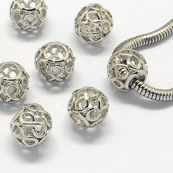 

PandaHall Alloy European Beads, Large Hole Beads, Rondelle, Hollow, Platinum, 11x9.5mm, Hole: 5mm Alloy Rondelle