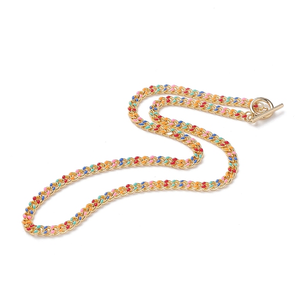 

PandaHall Brass Curb Chain Necklaces, with Enamel and 304 Stainless Steel Toggle Clasps, Real 18K Gold Plated, Colorful, 17.91~18.11 inch...