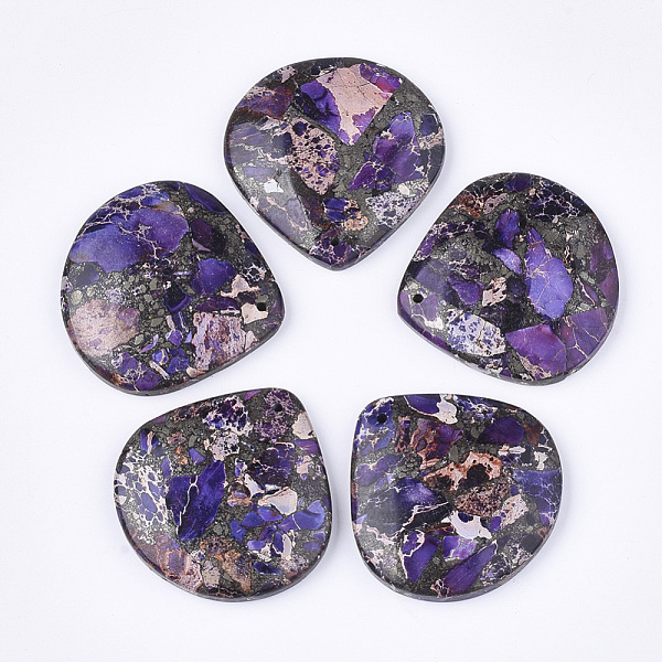 

PandaHall Synthetic Gold Line Regalite/Imperial Jasper/Sea Sediment Jasper Pendants, Dyed, teardrop, Dark Orchid, 40.5x40.5x7mm, Hole: 1.2mm..., Purple