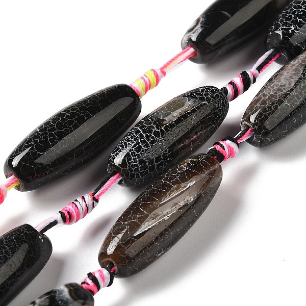 

PandaHall Natural Agate Beads Strands, Dyed & Heated, Rice, Black, 26~32x11~12mm, Hole: 2.5mm, about 10~11pcs/strand, 17.32''~18.11''...