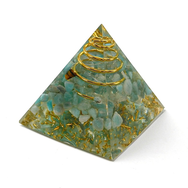 

PandaHall Orgonite Pyramid Resin Display Decorations, with Brass Findings, Gold Foil and Natural Amazonite Chips Inside, for Home Office...