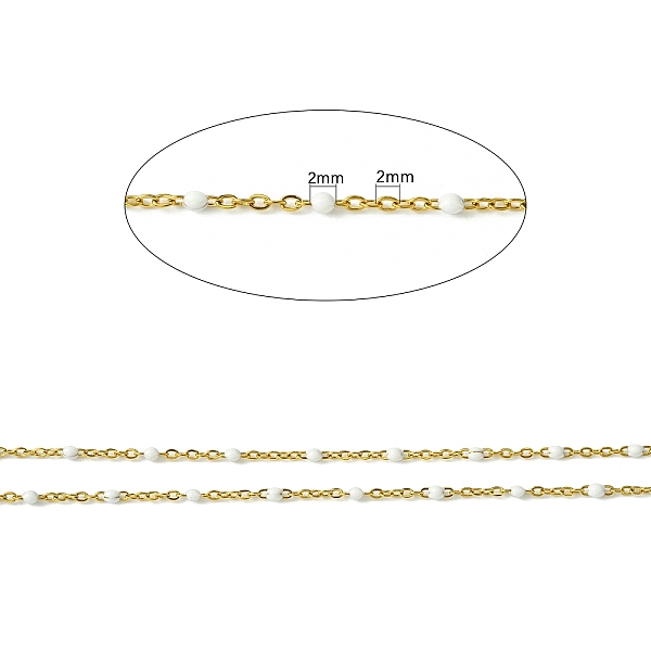 

PandaHall Handmade Stainless Steel Chains, Soldered, with Spool, Enamel, Golden, White, 2x1.6x0.2mm, Beads: 2mm, about 32.8 Feet(10m)/roll...
