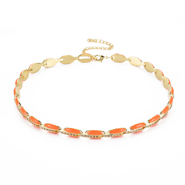 

PandaHall Brass Micro Pave Cubic Zirconia Link Tennis Necklaces for Women, with Enamel, Nickel Free, Real 18K Gold Plated, Oval, Dark Orange...