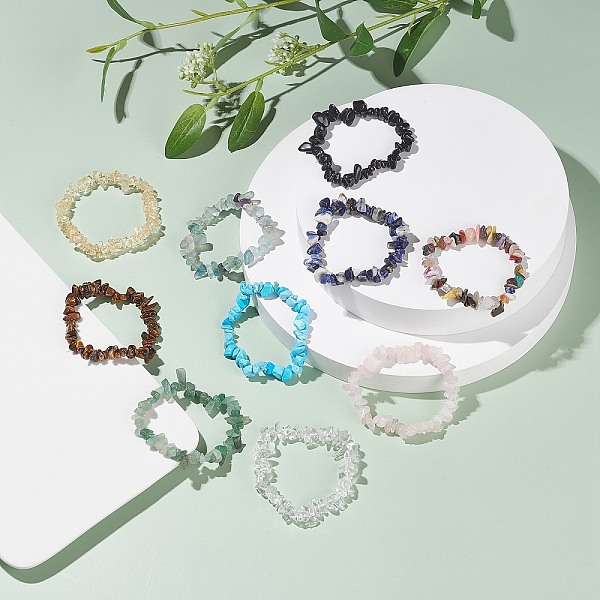 

PandaHall Natural & Synthetic Mixed Stone Chip Beads Stretch Bracelets Set for Women, Inner Diameter: 1-7/8~2 inch(4.8~5cm), 10pcs/set Mixed..., Multicolor