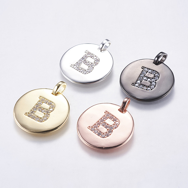 

PandaHall Brass Pendants, with Micro Pave Cubic Zirconia, Flat Round with Letter, Letter.B, 23~23.5x2mm, Hole: 3.5x4mm Brass+Cubic Zirconia..., Multicolor
