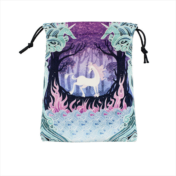 PandaHall Printed Lint Packing Pouches Drawstring Bags, Rectangle, Unicorn Pattern, 18x13cm Cloth Unicorn