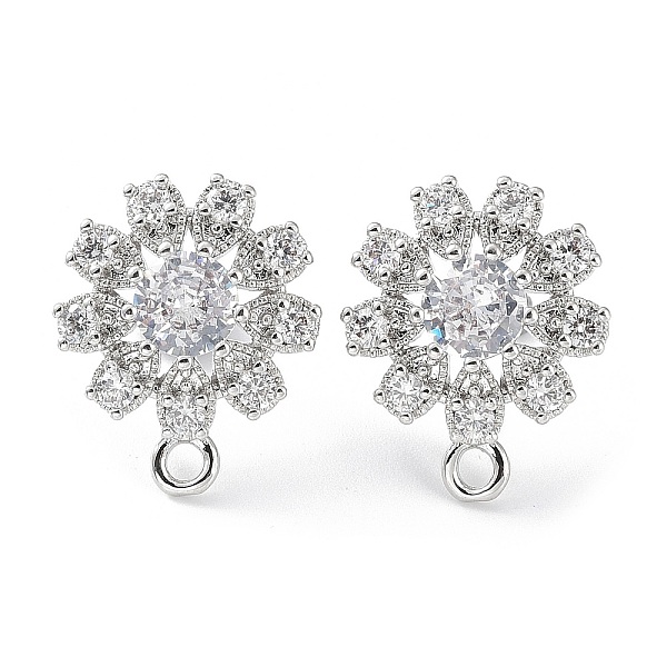 

PandaHall Hollow Flower Brass Micro Pave Cubic Zirconia Stud Earrings Finding, with Horizontal Loops, Cadmium Free & Lead Free, Platinum..., Clear