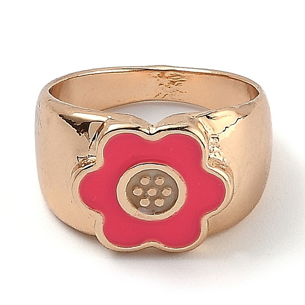 

PandaHall (Jewelry Parties Factory Sale)Alloy Enamel Finger Rings, Flower, Linght Gold, Cerise, US Size 6, Inner Diameter: 16.8mm Alloy Red