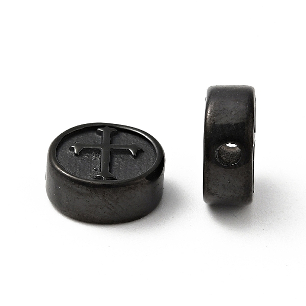 

PandaHall 304 Stainless Steel Beads, Flat Round with Cross, Electrophoresis Black, 10.5x4.5mm, Hole: 1.6mm 304 Stainless Steel Flat Round