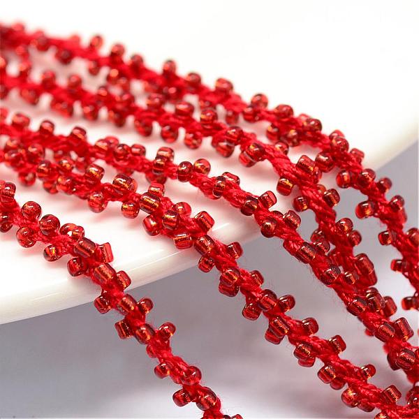 

PandaHall Seed Bead Cords, with Polyester Cords, 6-Ply, Round Hole, Red, 6mm, about 32.8 yards(30m)/bundle Seed Beads Red