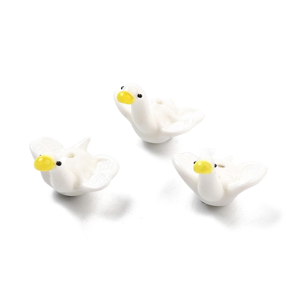 

PandaHall Handmade Lampwork Beads, Goose, White, 25~29x21~27x10~16mm, Hole: 1.5~1.8mm Lampwork Duck White