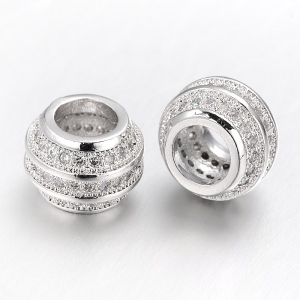 

PandaHall Brass Micro Pave Cubic Zirconia European Beads, Large Hole Rondelle Beads, Lead Free & Nickel Free, Platinum, 11x8mm, Hole: 5mm...
