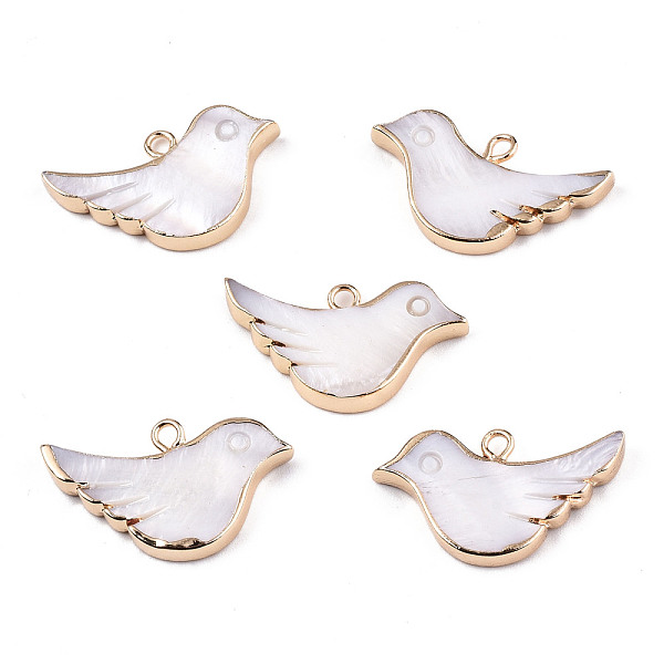 

PandaHall Natural Freshwater Shell Pendants, with Iron Loops, Brass Edge Golden Plated, Bird, Rosy Brown, 14x25x3mm, Hole: 1.8mm Freshwater...