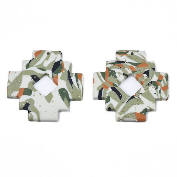 

PandaHall Handmade Polymer Clay Pendants, with Silver Foil, Stacking Puzzle, Dark Khaki, 39.5~40x39.5x2.5~3mm, Hole: 1.8mm Polymer Clay...