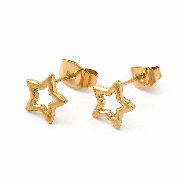 

PandaHall 304 Stainless Steel Hollow Out Star Stud Earrings for Women, Real 18K Gold Plated, 7.5x8mm, Pin: 0.7mm 304 Stainless Steel Star
