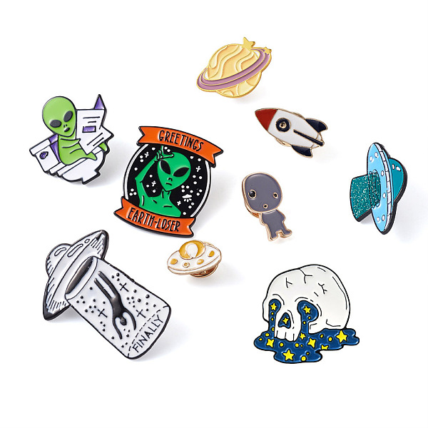 

PandaHall Sparkeads 8pcs 8 style Alien Theme Enamel Pins, Alloy Enamel Brooches for Backpack Clothes, Mixed Shape, Mixed Color..., Multicolor