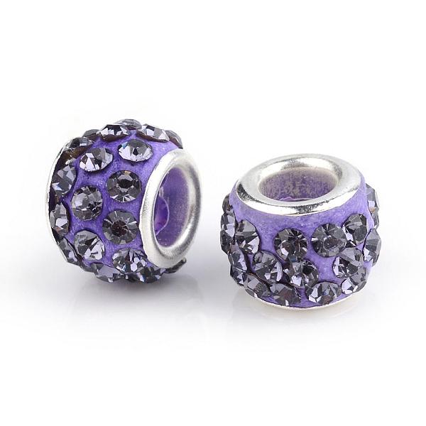 

PandaHall Polymer Clay Rhinestone European Beads, Large Hole Beads, Rondelle, with Silver Color Plated Brass Cores, Tanzanite, 10~12x7~8mm..., Purple