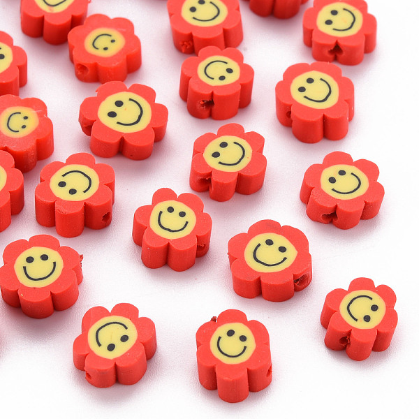

PandaHall Handmade Polymer Clay Beads, Flower with Smiling Face, Red, 9~10x8~9x4~5mm, Hole: 1.4~1.6mm Polymer Clay Flower Red
