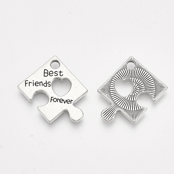 PandaHall Tibetan Style Alloy Pendants, Puzzle Piece, Cadmium Free & Lead Free,, Puzzle with Word Best Friends Forever, Antique Silver...