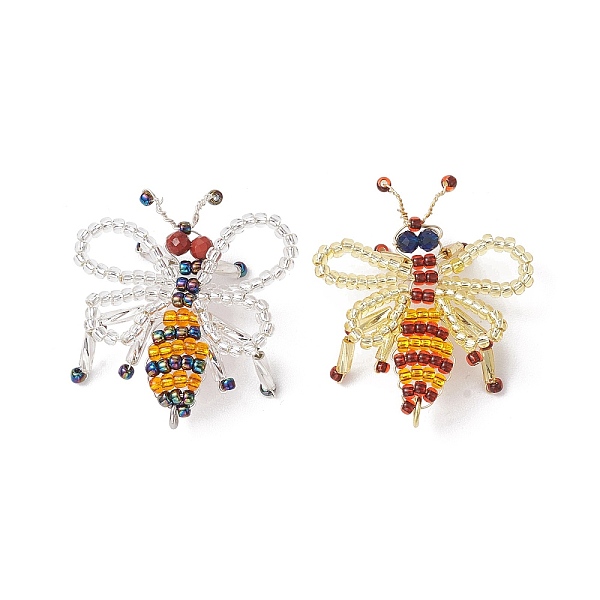 

PandaHall 2Pcs Handmade Glass Seed Beads Woven Pendants, with Jump Rings, Bee Charms, Mixed Color, 35x32x3mm, Hole: 3mm, 2pcs/set Glass Bees..., Multicolor