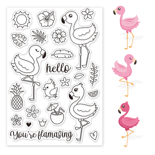 

PandaHall GLOBLELAND Flamingos Stamps Cute Animals Silicone Clear Stamps Summer Transparent Stamp Seals for Cards Making DIY Scrapbooking...