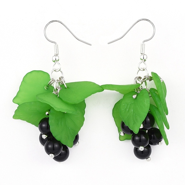

PandaHall Acrylic Dangle Earrings, with Natural Black Agate and Brass Earring Hooks, Green, 45~47mm, Pin: 0.6mm Acrylic Green