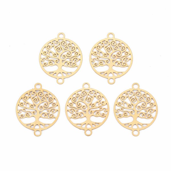 

PandaHall Rack Plating 201 Stainless Steel Connector Charms, Etched Metal Embellishments, Nickel Free, tree, Real 18K Gold Plated...