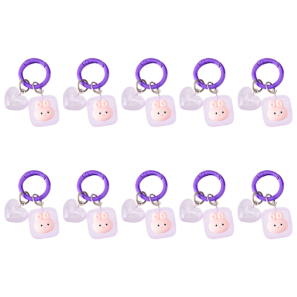

PandaHall DICOSMETIC 10Pcs Luminous Rabbit Keychain Square with Rabbit Keychains Heart Bunny Keychains Lilac Resin Key Ring Glow In The Dark..., Purple
