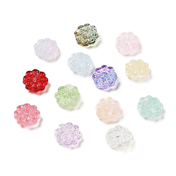 

PandaHall Spray Painted Transparent Glass Beads, Sunflower, Mixed Color, 14x14.5x6.5mm, Hole: 1.2mm Glass Flower Multicolor