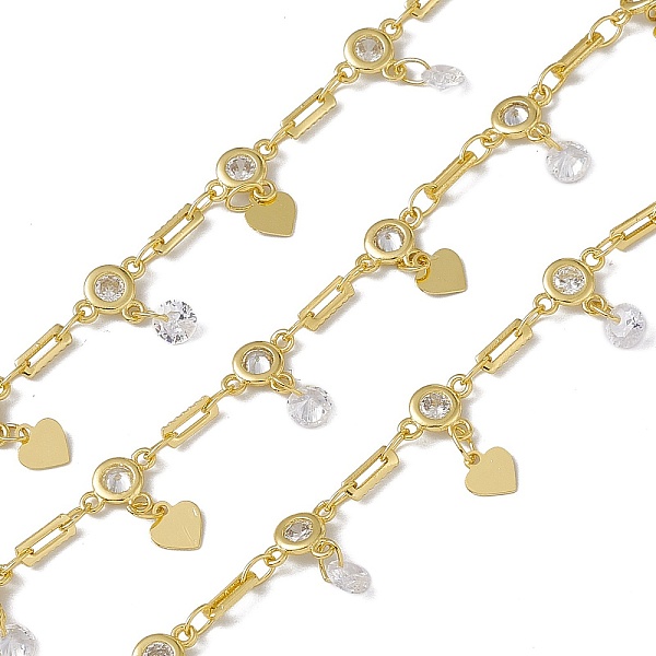 

PandaHall Brass Rectangle & Cubic Zirconia Flat Round Link Chains, with Heart Charms, with Spool, Soldered, Long-Lasting Plated, Cadmium...